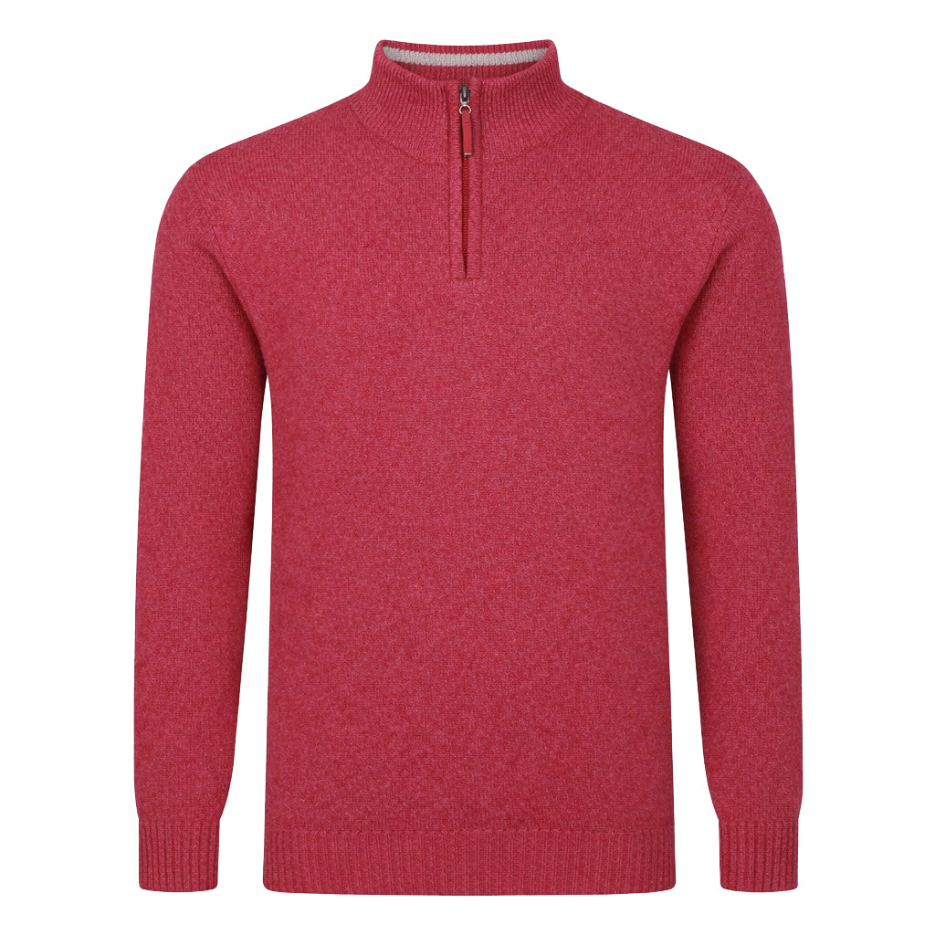 Peter Gribby Mens Lambswool ¼ Zip Jumper - Raspberry