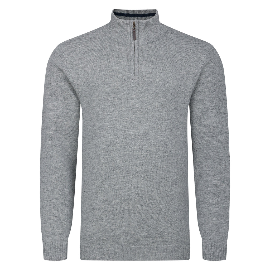 Peter Gribby Mens Lambswool ¼ Zip Jumper - Silver