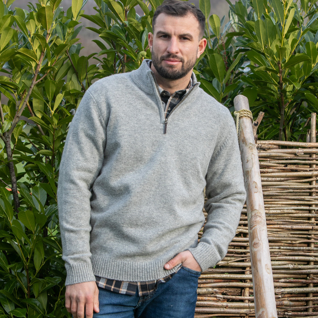 Peter Gribby Mens Lambswool ¼ Zip Jumper - Silver