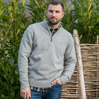 Peter Gribby Mens Lambswool ¼ Zip Jumper - Silver