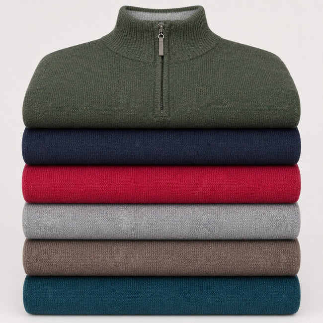 Peter Gribby Mens Lambswool ¼ Zip Jumper - Navy Main Image