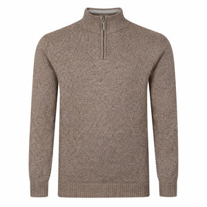 Peter Gribby Mens Lambswool ¼ Zip Jumper - Taupe