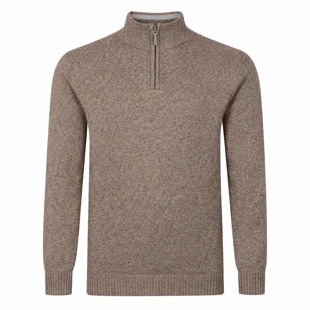Peter Gribby Mens Lambswool ¼ Zip Jumper - Taupe