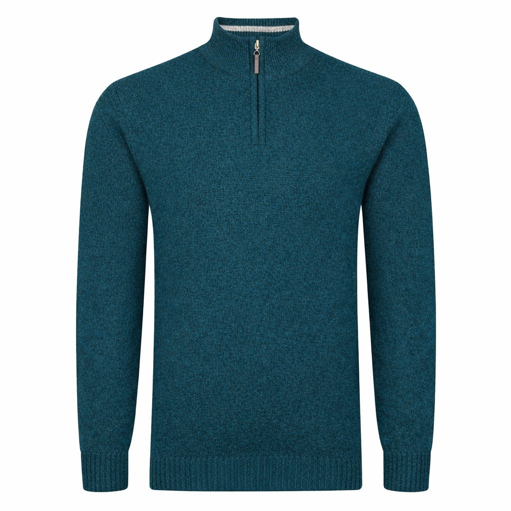 Peter Gribby Mens Lambswool ¼ Zip Jumper - Teal