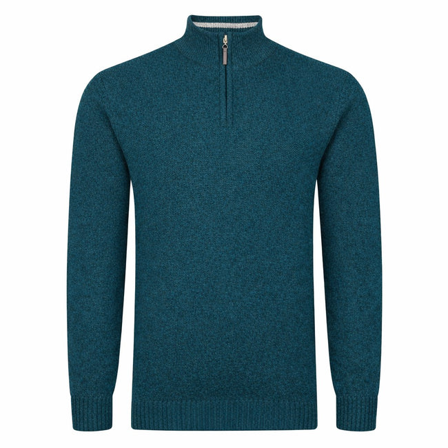 Peter Gribby Mens Lambswool ¼ Zip Jumper - Teal Hover Image