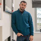 Peter Gribby Mens Lambswool ¼ Zip Jumper - Teal