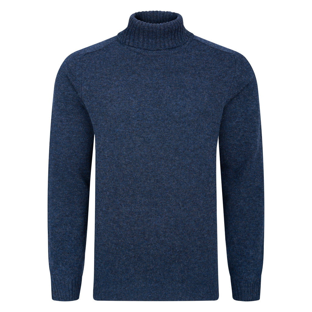 Peter Gribby Mens Lambswool Roll Neck Jumper - Navy