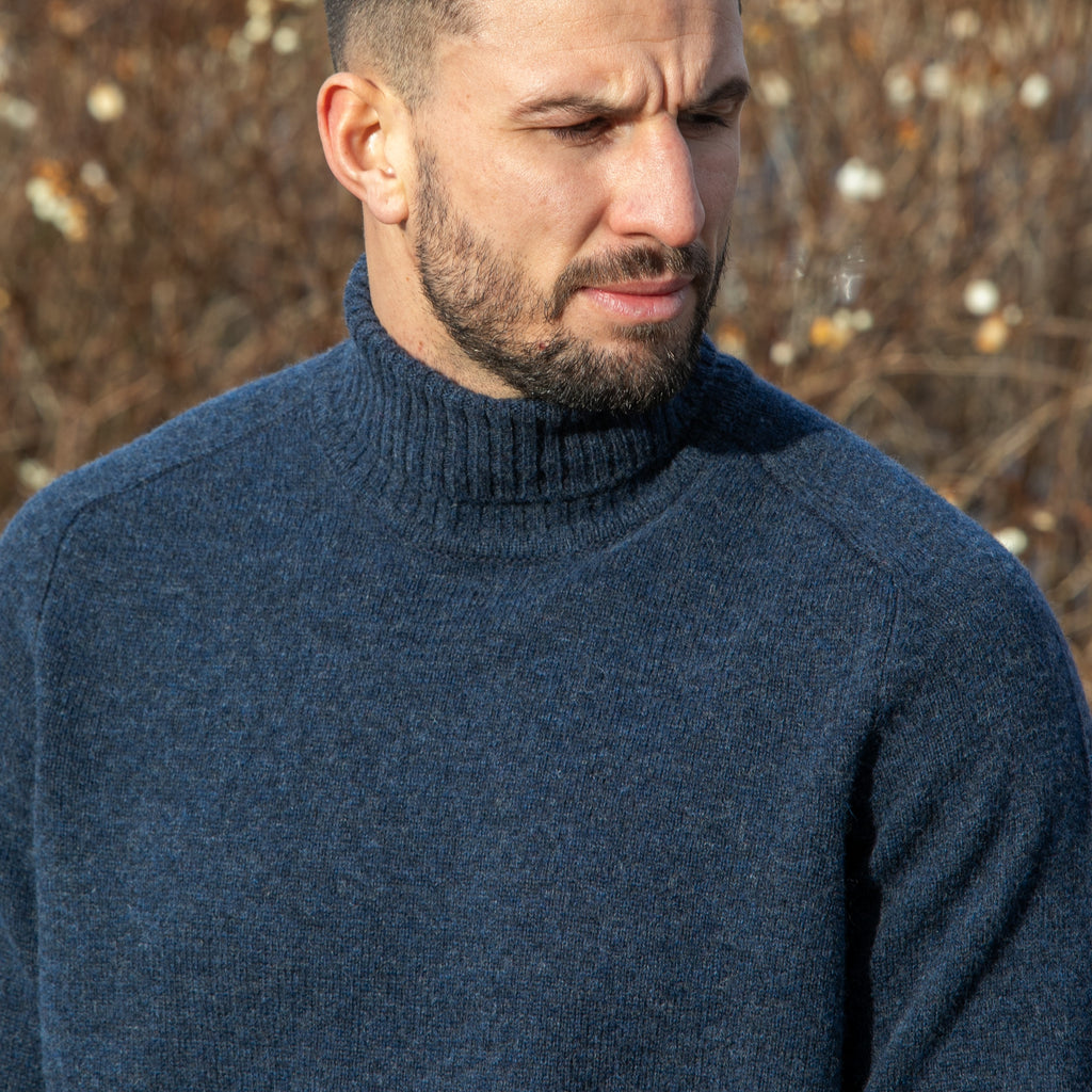 Peter Gribby Mens Lambswool Roll Neck Jumper - Navy