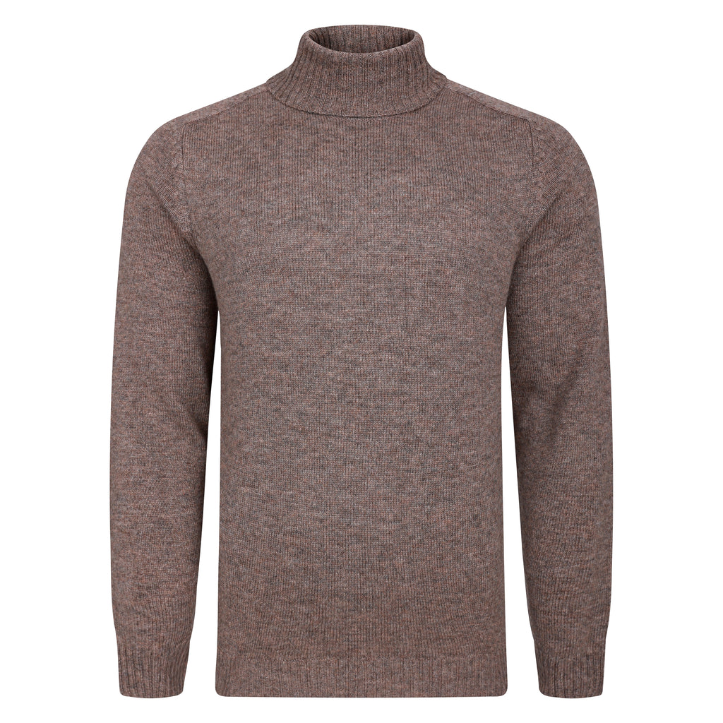 Peter Gribby Mens Lambswool Roll Neck Jumper - Taupe