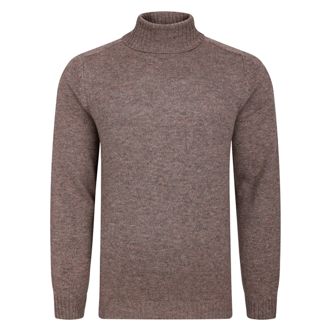 Peter Gribby Mens Lambswool Roll Neck Jumper - Taupe Hover Image