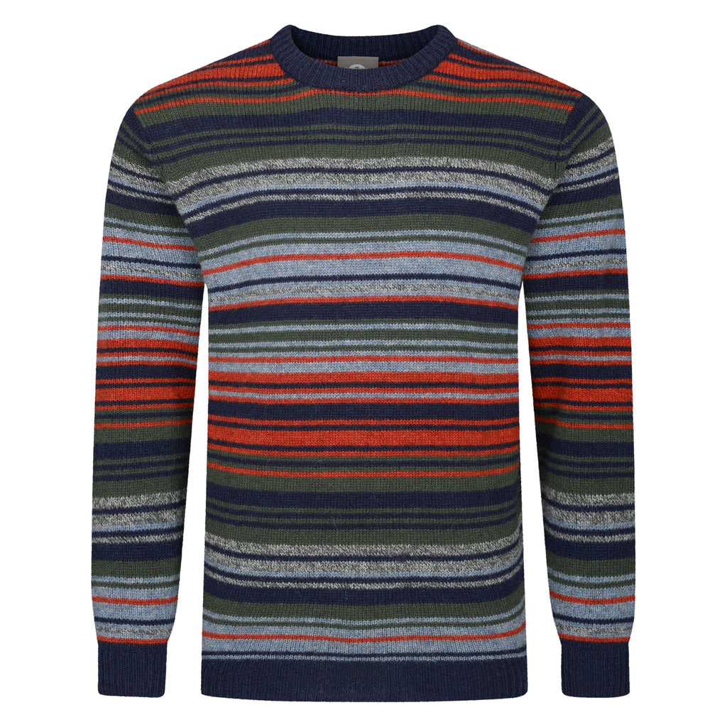 Peter Gribby Mens Striped Crew Neck Jumper - Navy