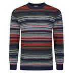 Peter Gribby Mens Striped Crew Neck Jumper - Navy