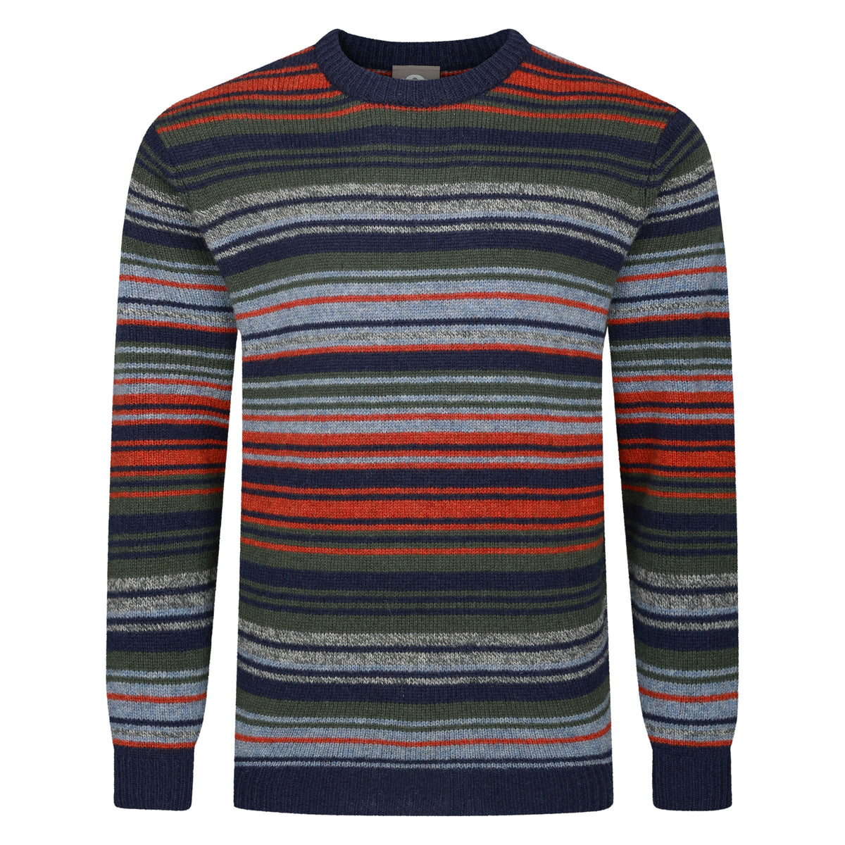 Peter Gribby Mens Striped Crew Neck Jumper - Navy