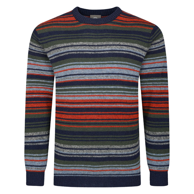 Peter Gribby Mens Striped Crew Neck Jumper - Navy Hover Image