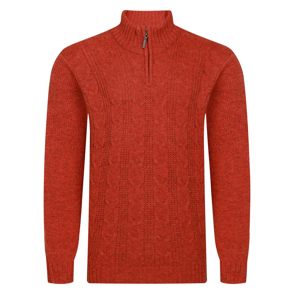 Peter Gribby Mens Cable ¼ Zip Jumper - Ember