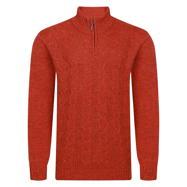 Peter Gribby Mens Cable ¼ Zip Jumper - Ember Hover Image