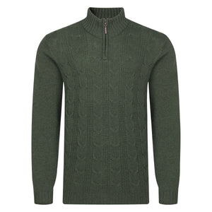 Peter Gribby Mens Cable ¼ Zip Jumper - Forest