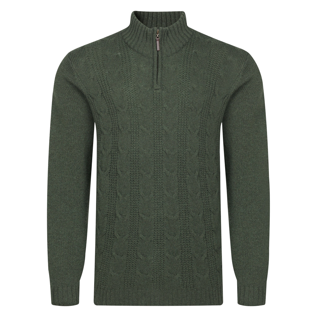 Peter Gribby Mens Cable ¼ Zip Jumper - Forest