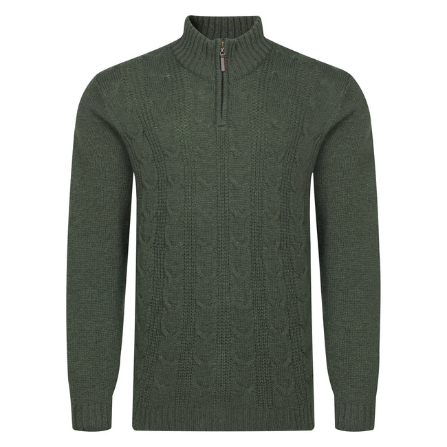 Peter Gribby Mens Cable ¼ Zip Jumper - Forest Hover Image
