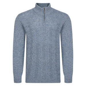 Peter Gribby Mens Cable ¼ Zip Jumper - Misty Blue