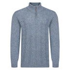 Peter Gribby Mens Cable ¼ Zip Jumper - Misty Blue