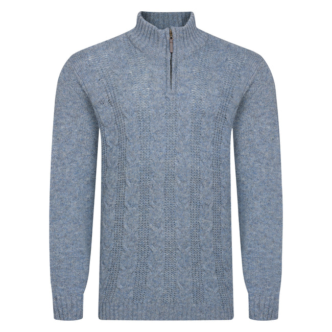 Peter Gribby Mens Cable ¼ Zip Jumper - Misty Blue Hover Image