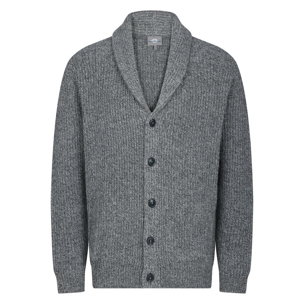 Peter Gribby Mens Ribbed Shawl Cardigan - Grey Marl