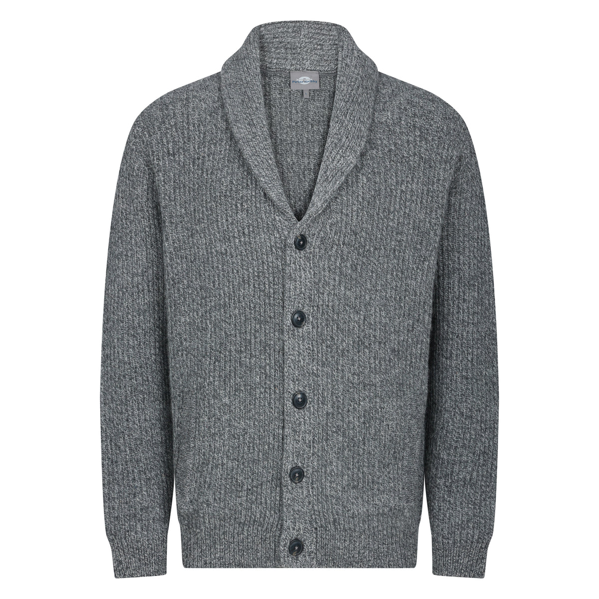 Peter Gribby Mens Ribbed Shawl Cardigan - Grey Marl