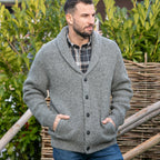 Peter Gribby Mens Ribbed Shawl Cardigan - Grey Marl