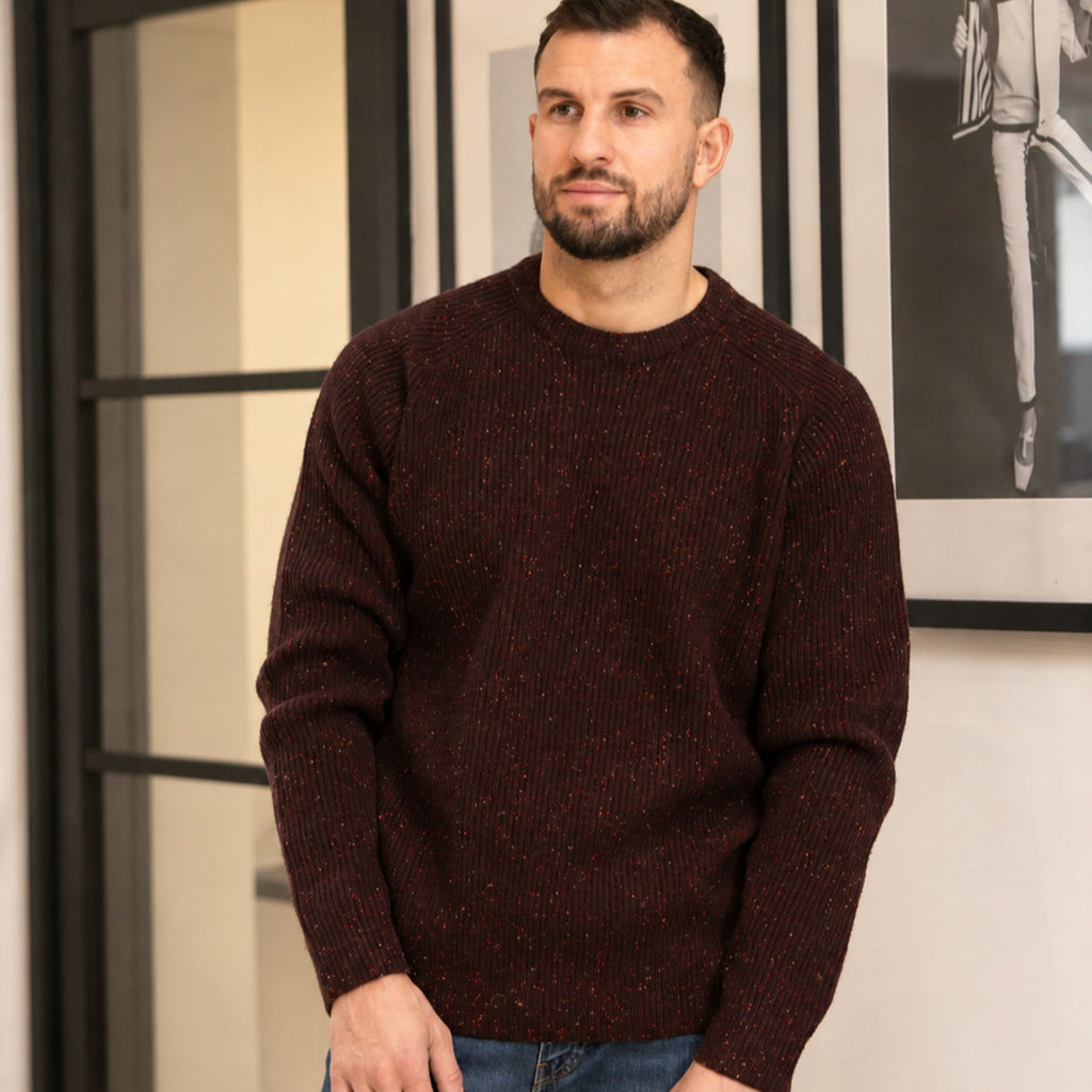 Peter Gribby Mens Ribbed Crew Neck Jumper - Damson