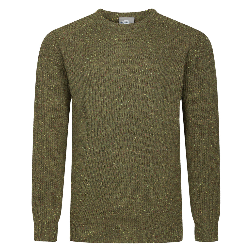Peter Gribby Mens Ribbed Crew Neck Jumper - Olive