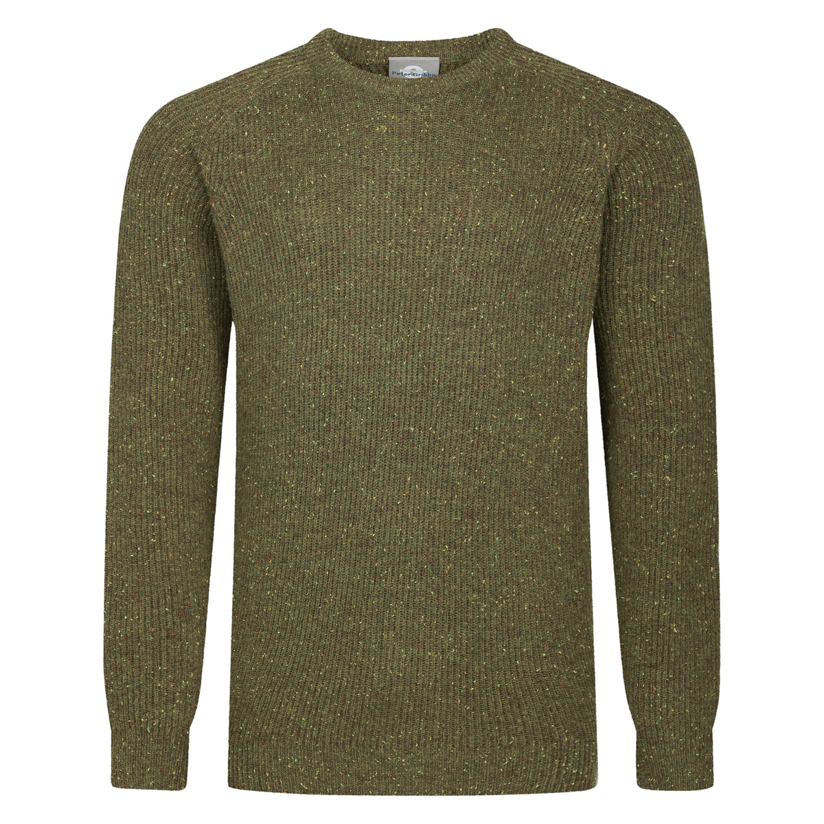 Peter Gribby Mens Ribbed Crew Neck Jumper - Olive