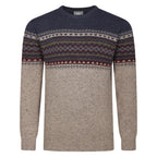 Peter Gribby Mens Fairisle Yoke Crew Neck Jumper - Navy