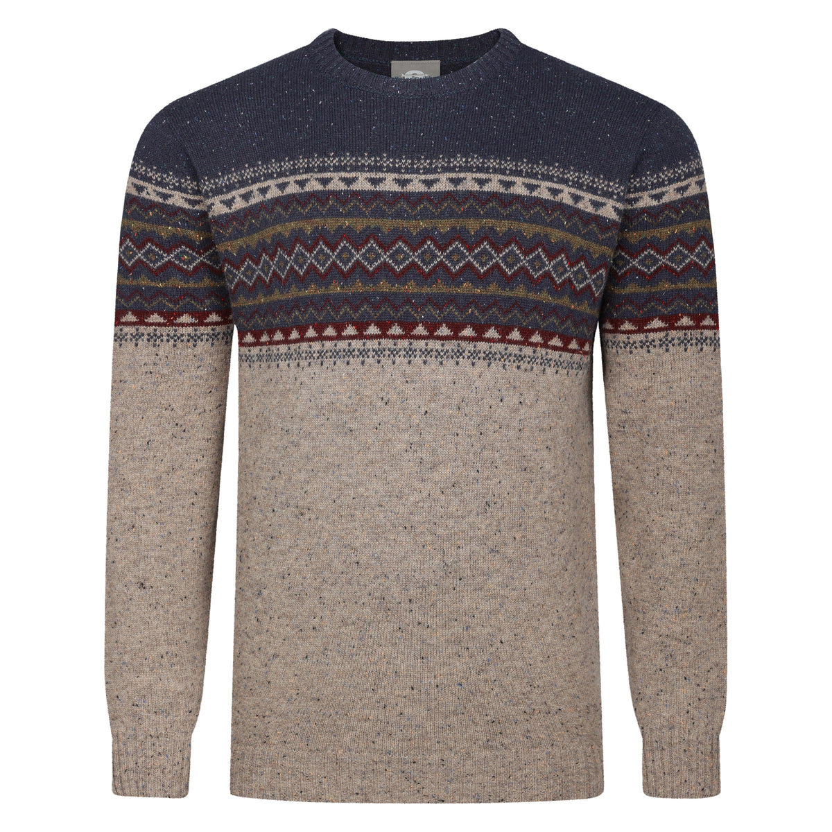 Peter Gribby Mens Fairisle Yoke Crew Neck Jumper - Navy