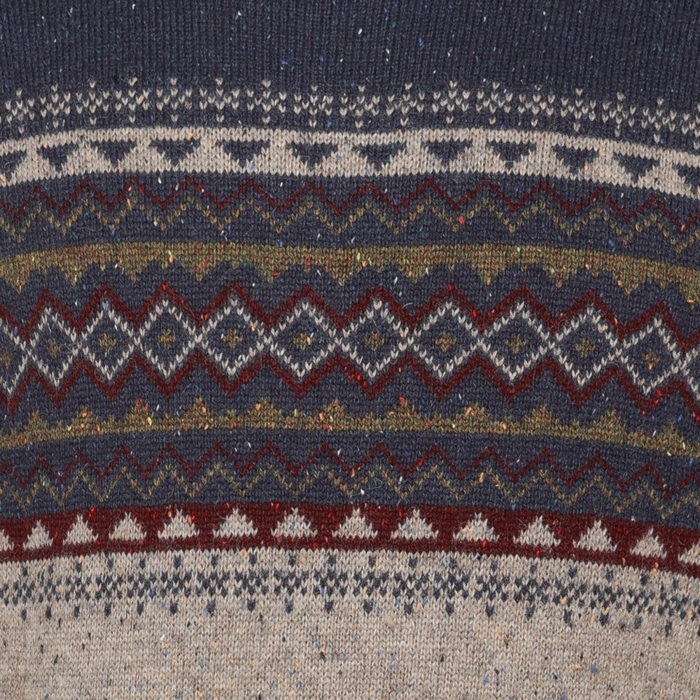 Peter Gribby Mens Fairisle Yoke Crew Neck Jumper - Navy