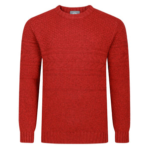Peter Gribby Mens Guernsey Pattern Crew Neck Jumper - Chilli