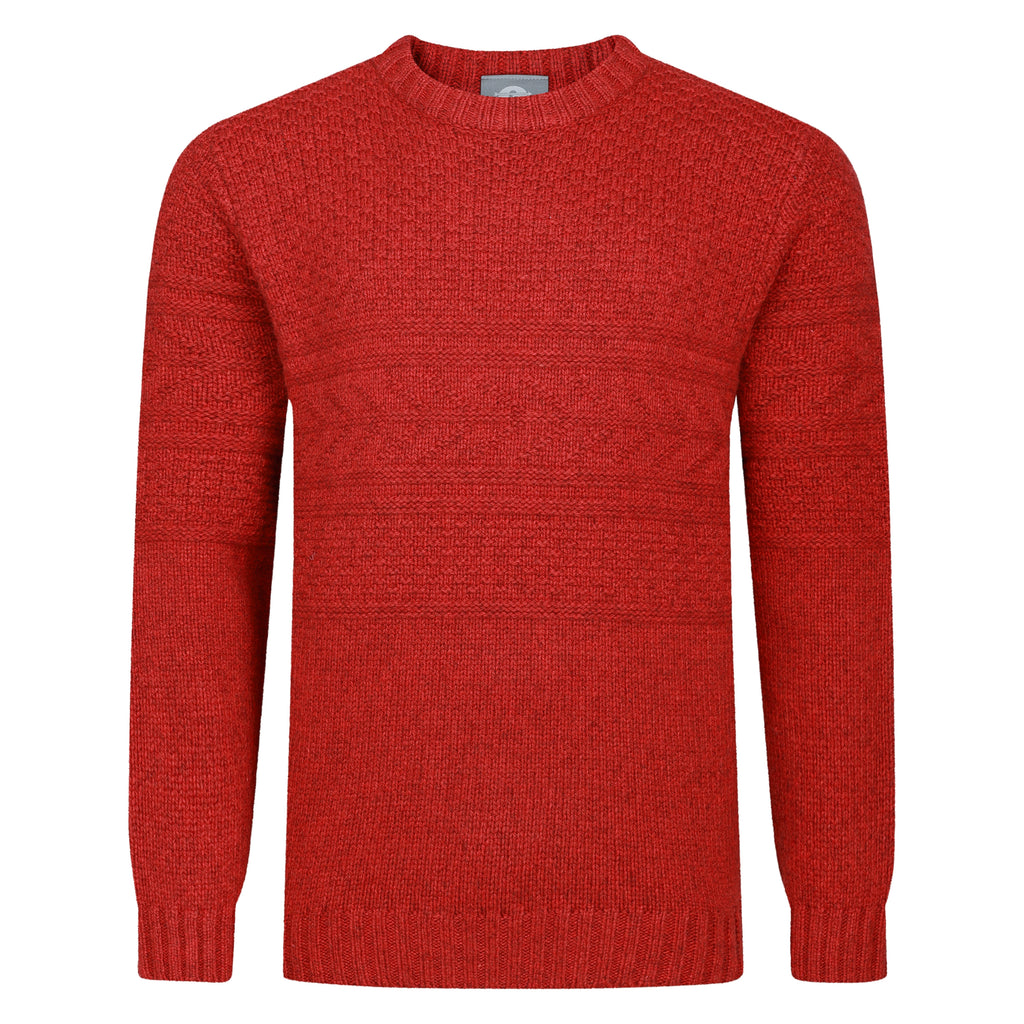 Peter Gribby Mens Guernsey Pattern Crew Neck Jumper - Chilli