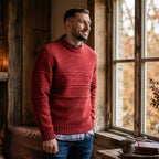 Peter Gribby Mens Guernsey Pattern Crew Neck Jumper - Chilli