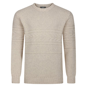 Peter Gribby Mens Guernsey Pattern Crew Neck Jumper - Ecru