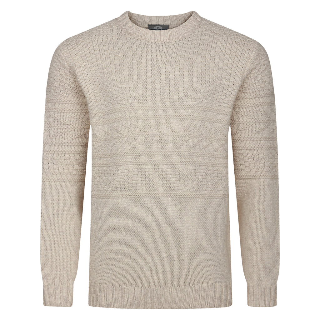 Peter Gribby Mens Guernsey Pattern Crew Neck Jumper - Ecru