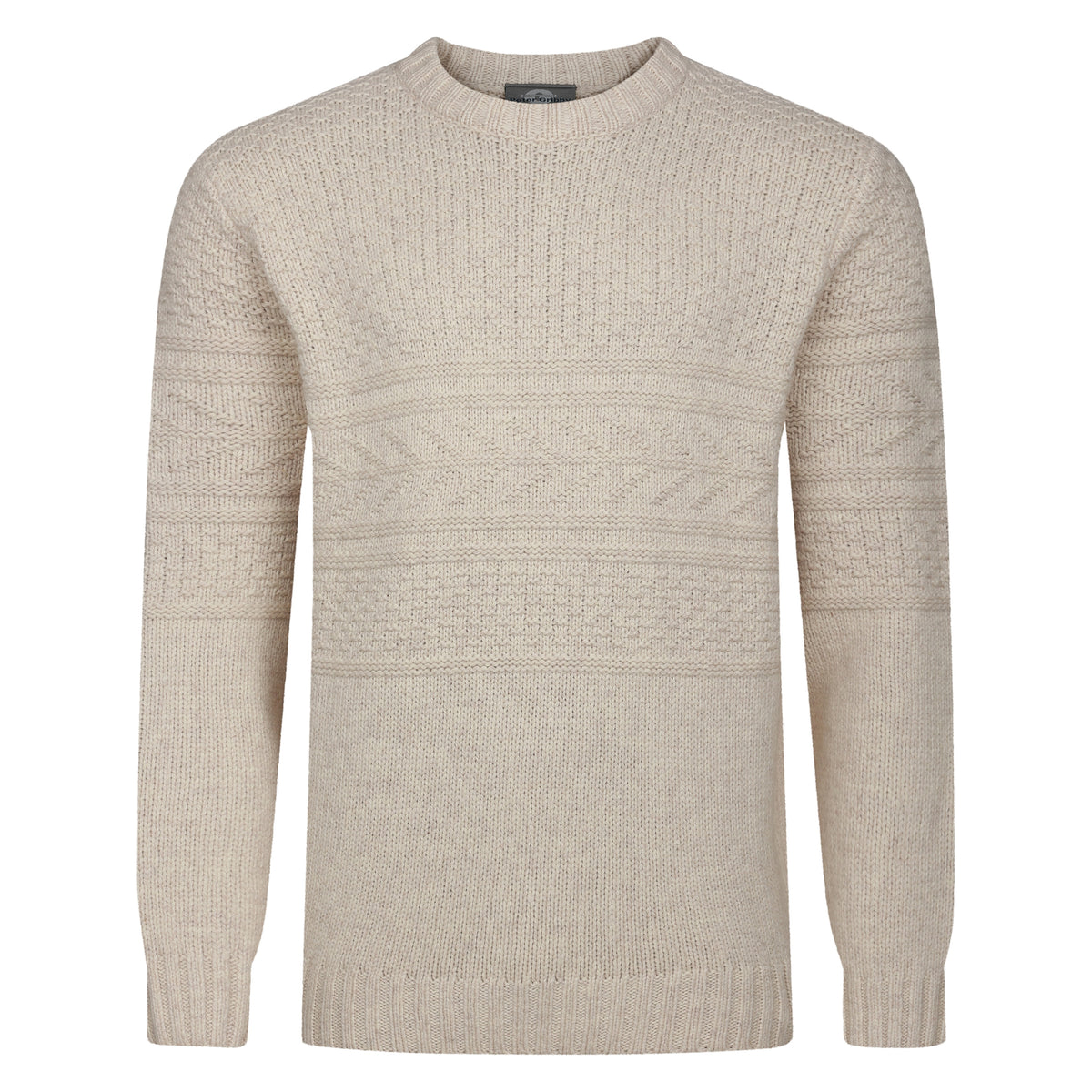 Peter Gribby Mens Guernsey Pattern Crew Neck Jumper - Ecru