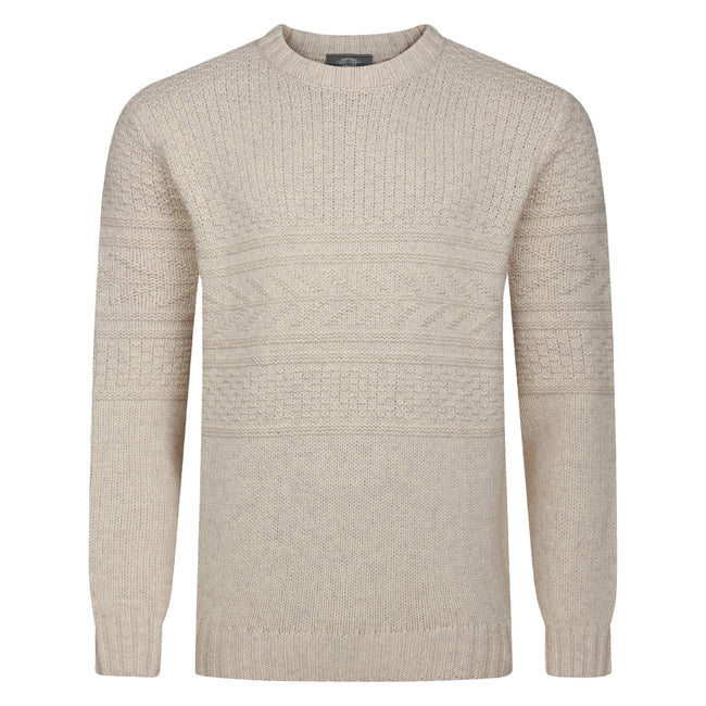 Peter Gribby Mens Guernsey Pattern Crew Neck Jumper - Ecru Hover Image