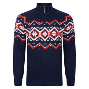 Peter Gribby Mens Nordic Zip Neck Jumper - Navy