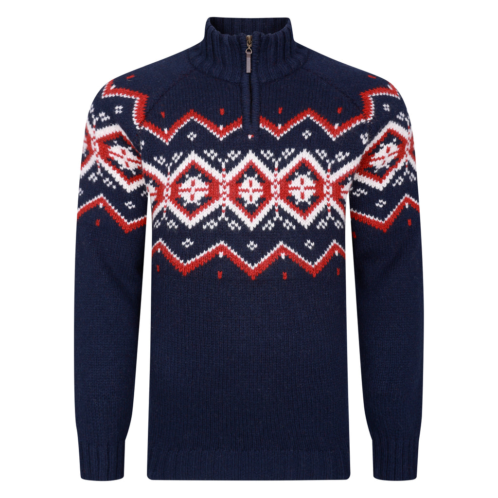Peter Gribby Mens Nordic Zip Neck Jumper - Navy