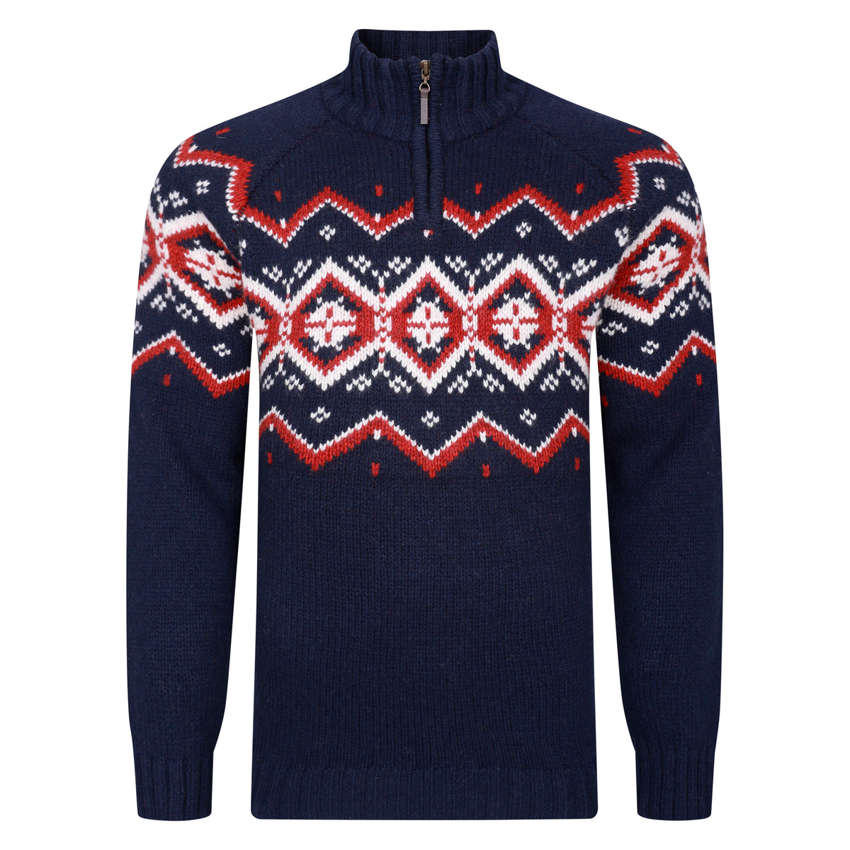 Peter Gribby Mens Nordic Zip Neck Jumper - Navy