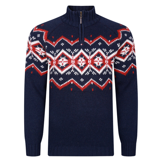 Peter Gribby Mens Nordic Zip Neck Jumper - Navy Hover Image