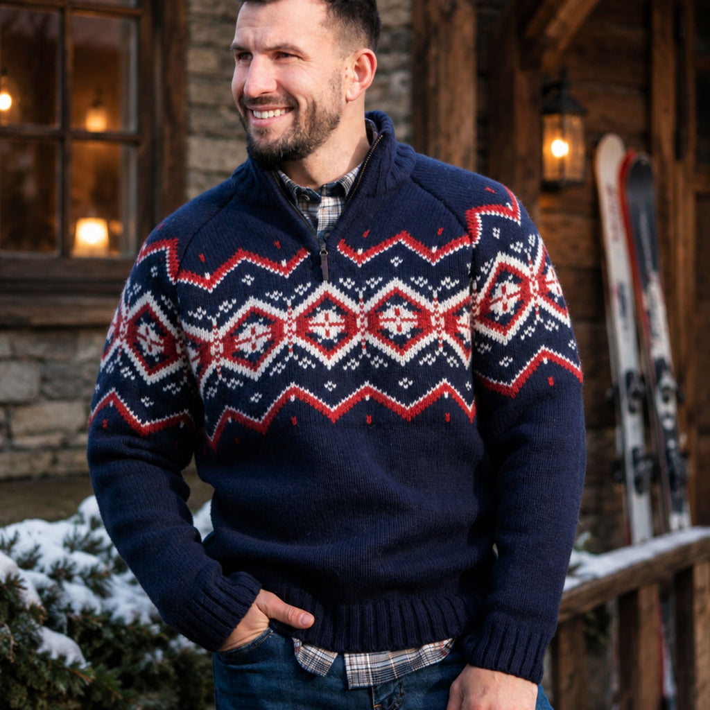 Peter Gribby Mens Nordic Zip Neck Jumper - Navy