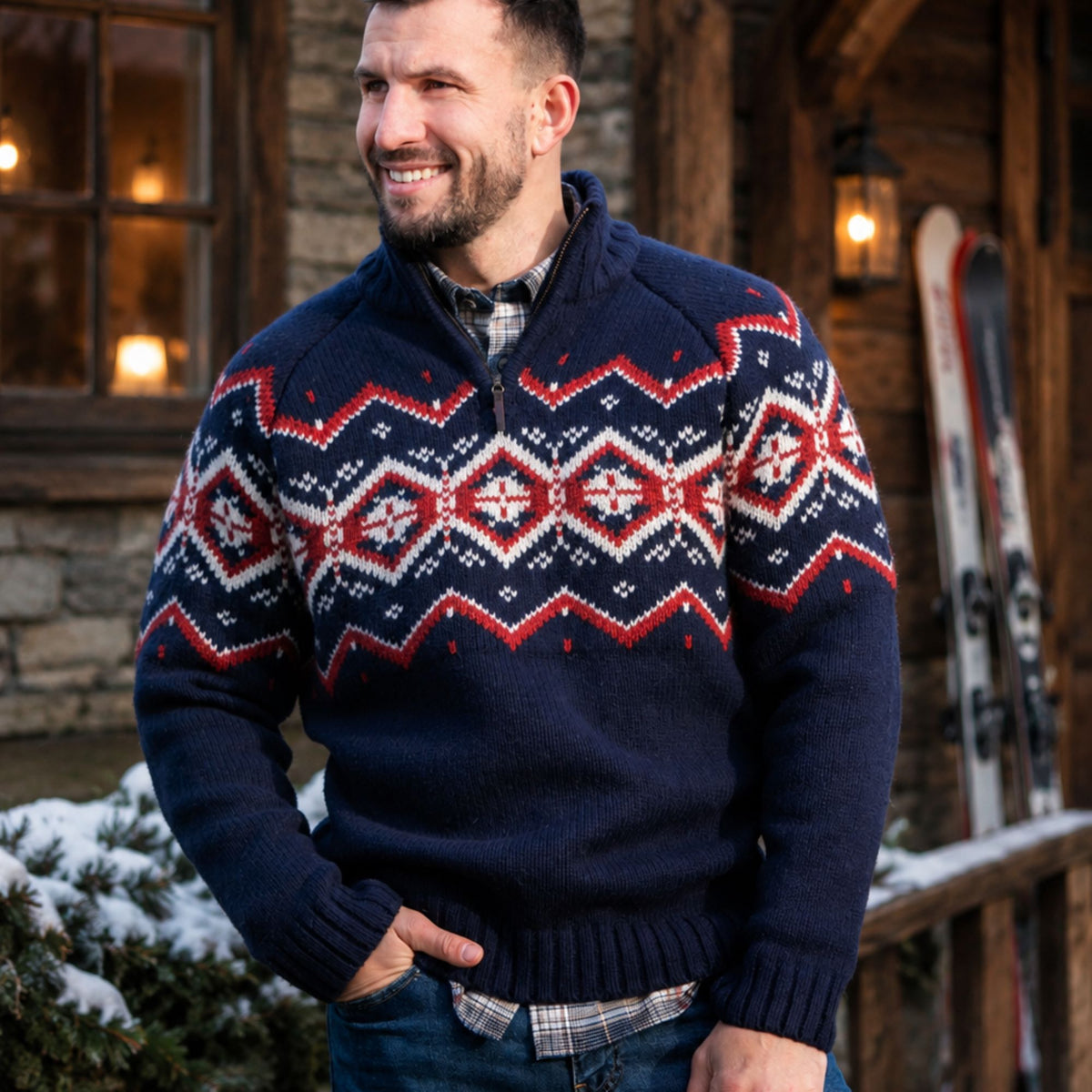 Peter Gribby Mens Nordic Zip Neck Jumper - Navy