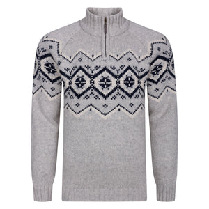 Peter Gribby Mens Nordic Zip Neck Jumper - Silver