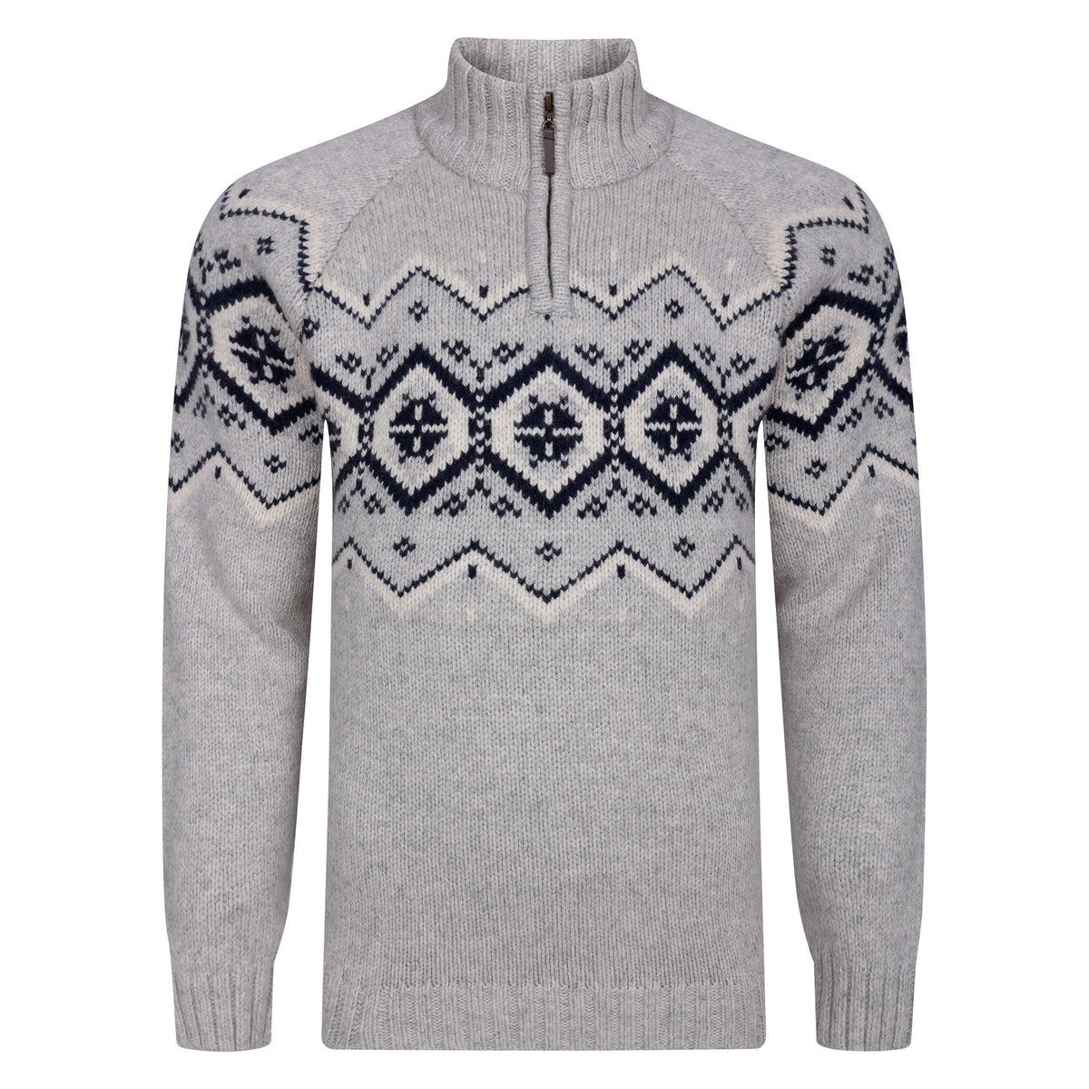 Peter Gribby Mens Nordic Zip Neck Jumper - Silver
